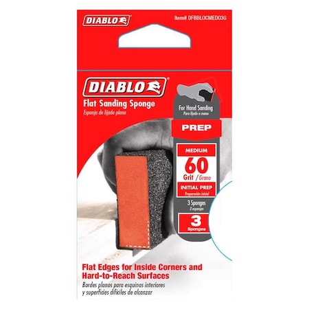 Diablo 4 in. L X 2-1/2 in. W X 1 in. 60 Grit Medium Flat Surface Sanding Sponge DFBBLOCMED03G